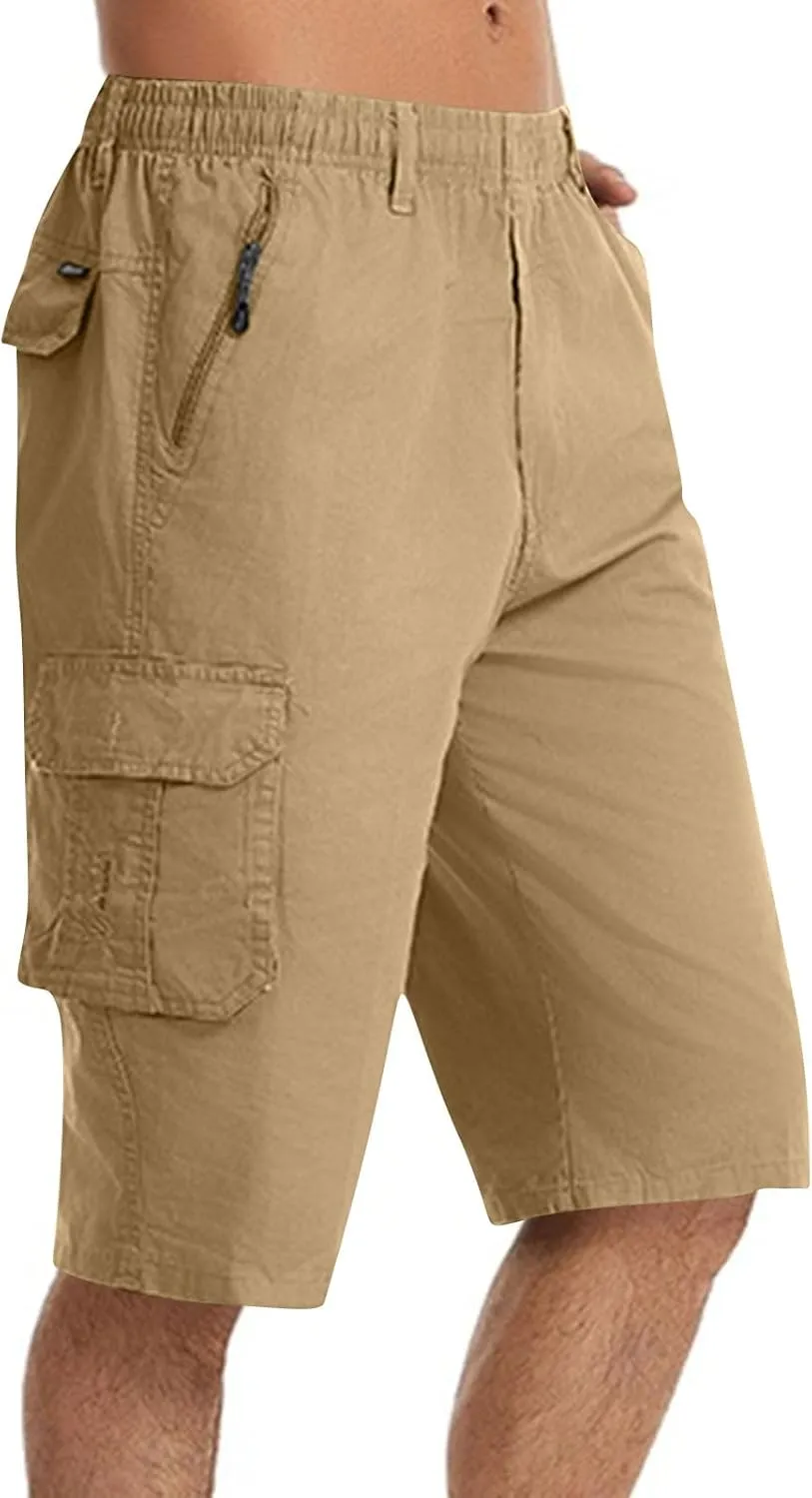 Cargo Jogging Shorts for Men Elastic Waistband SweatShorts Breathable Workout Gym Running Athletic with Zip Pockets