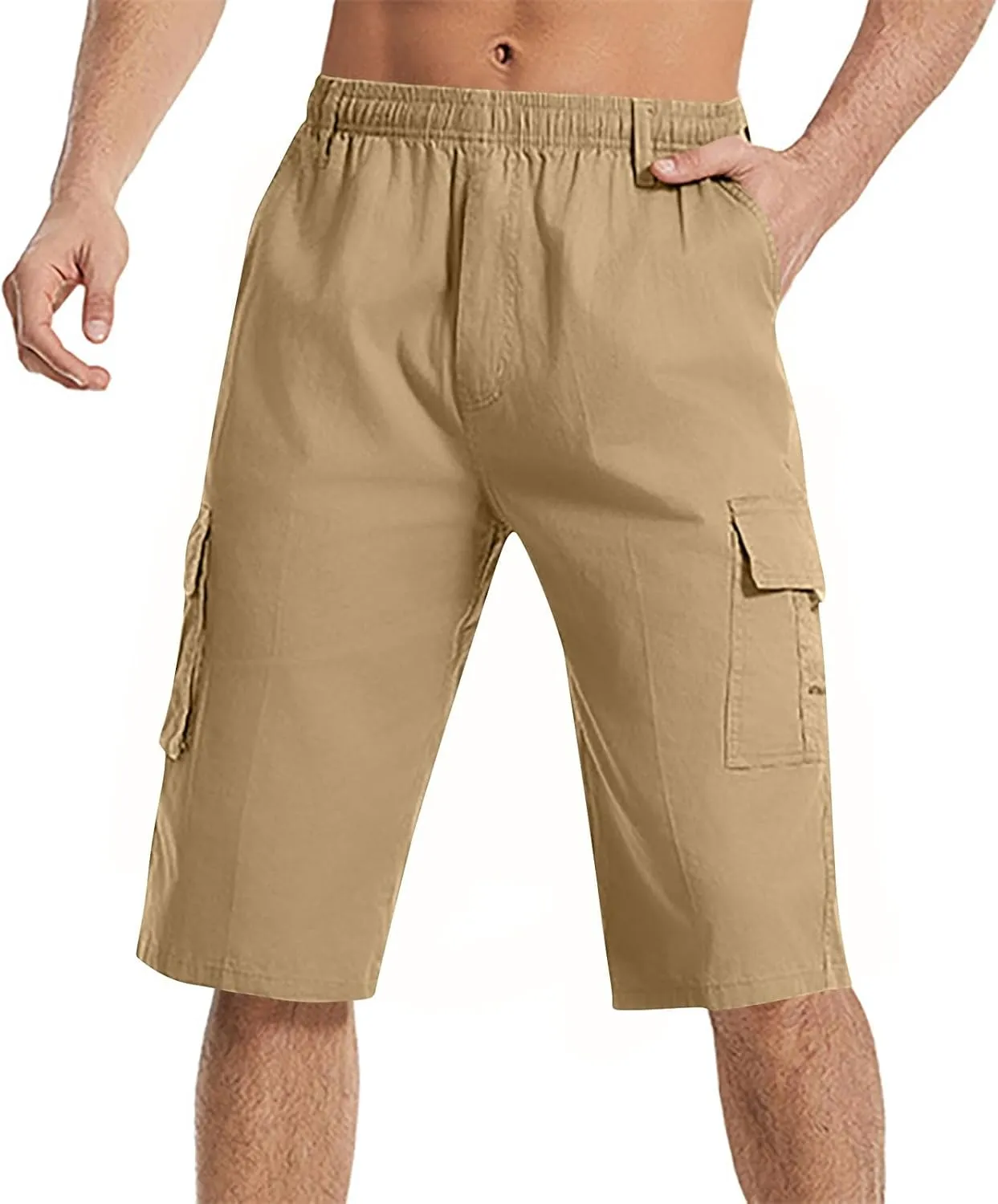 Cargo Jogging Shorts for Men Elastic Waistband SweatShorts Breathable Workout Gym Running Athletic with Zip Pockets