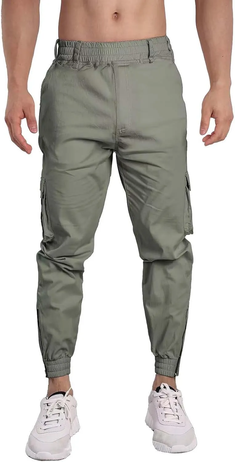 CRNTCEM Men's Hiking Cargo Pants Elastic Waisted Joggers Work Pants Slim Fit Tapered Golf Sweatpants Outdoor Hiking Trousers