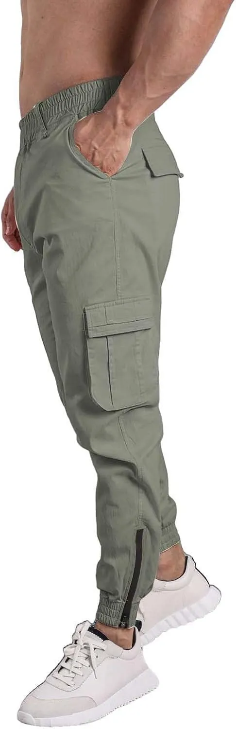 CRNTCEM Men's Hiking Cargo Pants Elastic Waisted Joggers Work Pants Slim Fit Tapered Golf Sweatpants Outdoor Hiking Trousers