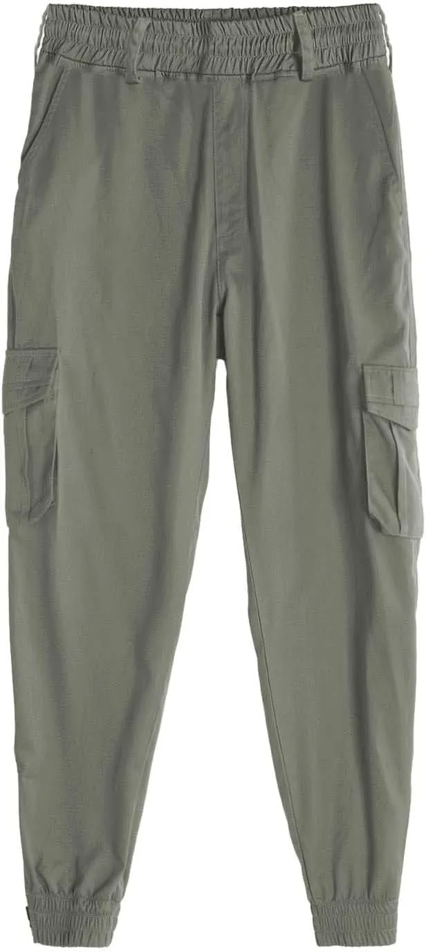 CRNTCEM Men's Hiking Cargo Pants Elastic Waisted Joggers Work Pants Slim Fit Tapered Golf Sweatpants Outdoor Hiking Trousers