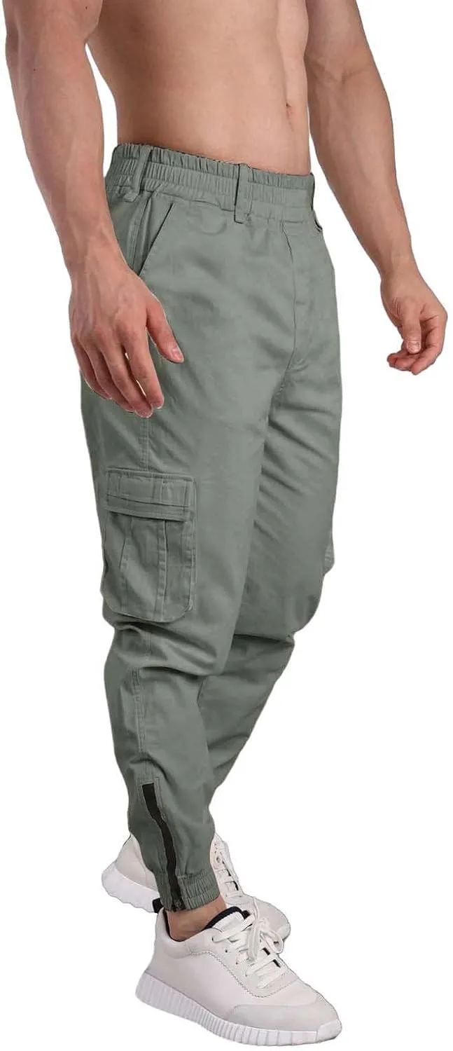 CRNTCEM Men's Hiking Cargo Pants Elastic Waisted Joggers Work Pants Slim Fit Tapered Golf Sweatpants Outdoor Hiking Trousers