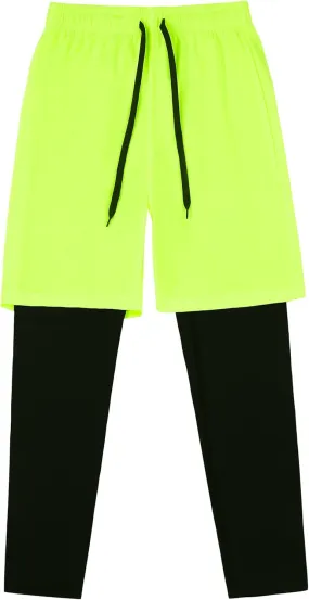 DaniChins Boys 2 in 1 Athletic Active Leggings Sports Running Quick Dry Breathable Compression Pants
