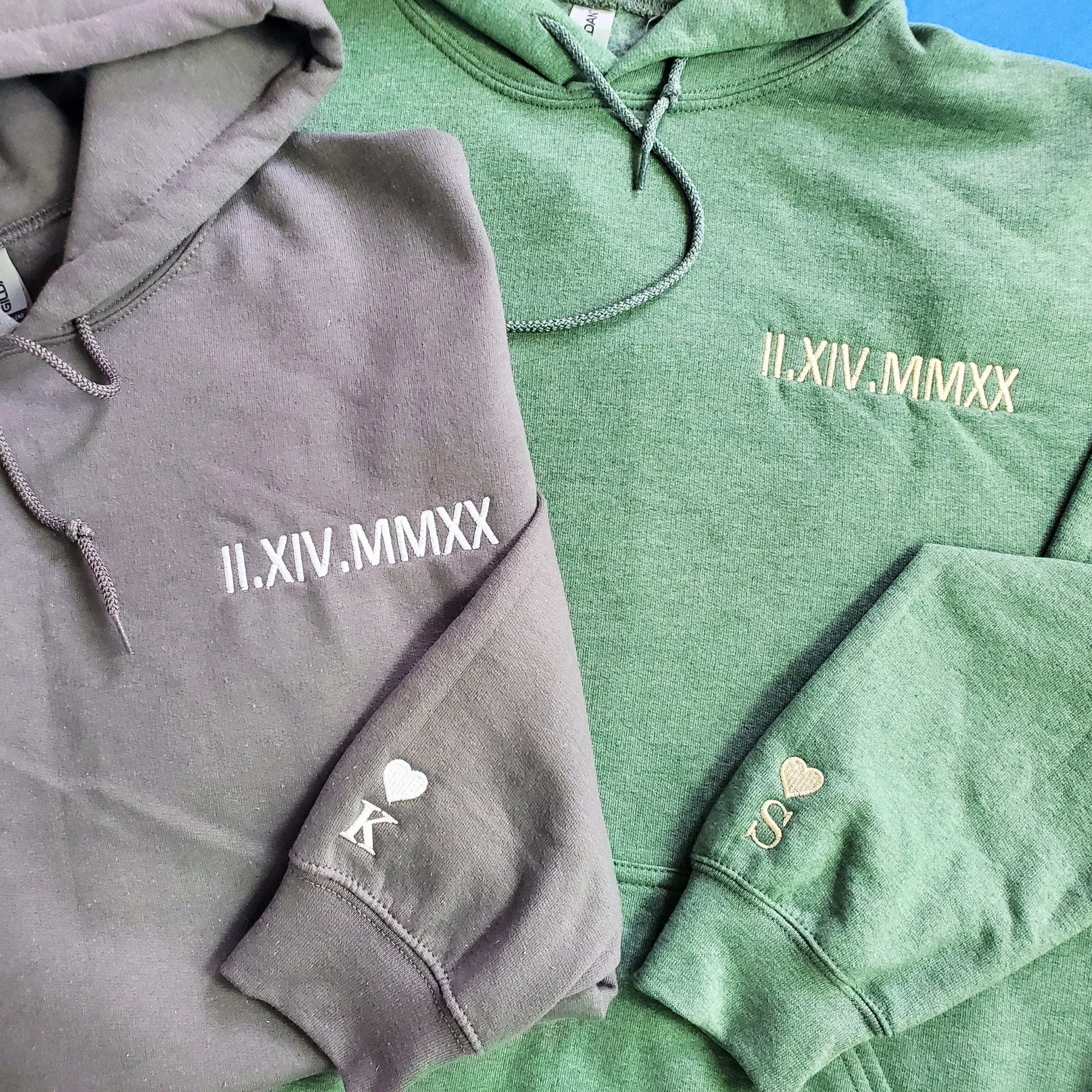 Embroidered Roman Numeral Hoodies, Matching Anniversary Hoodies em3