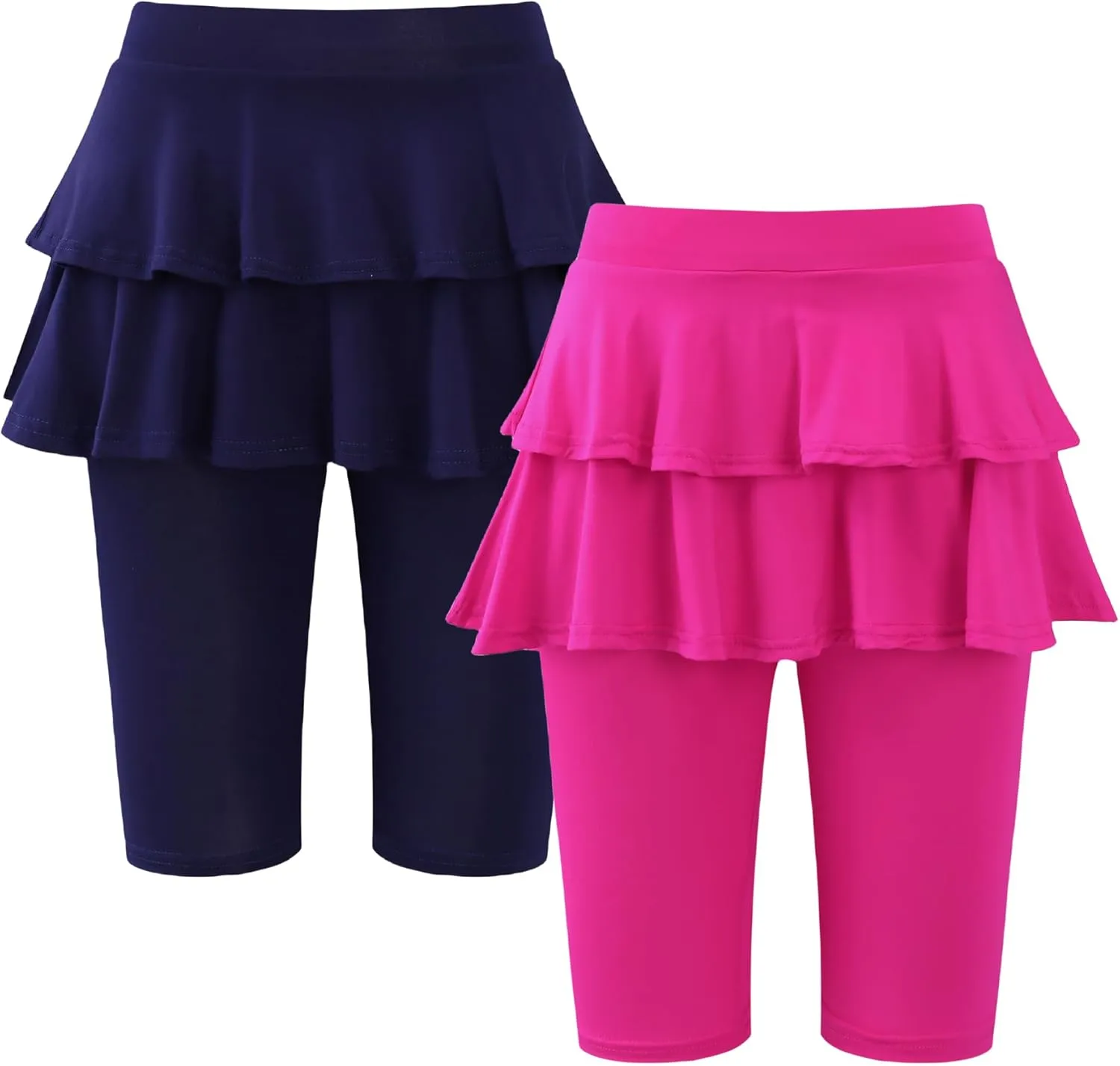 Girls 4-10 Years Knee-Length Skirted Leggings, Summer Stretchy Athletic Pants for Toddler Kids - Breathable & Durable