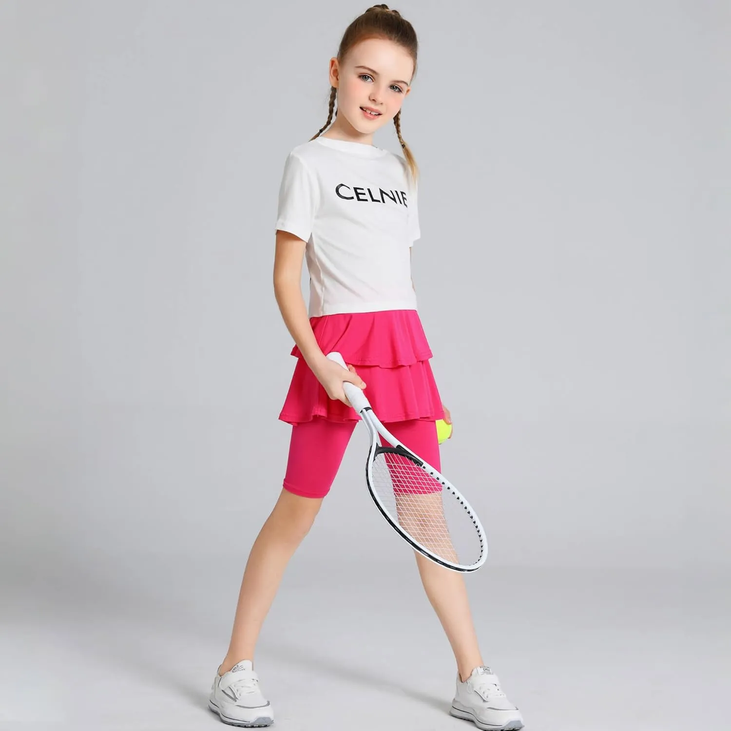 Girls 4-10 Years Knee-Length Skirted Leggings, Summer Stretchy Athletic Pants for Toddler Kids - Breathable & Durable