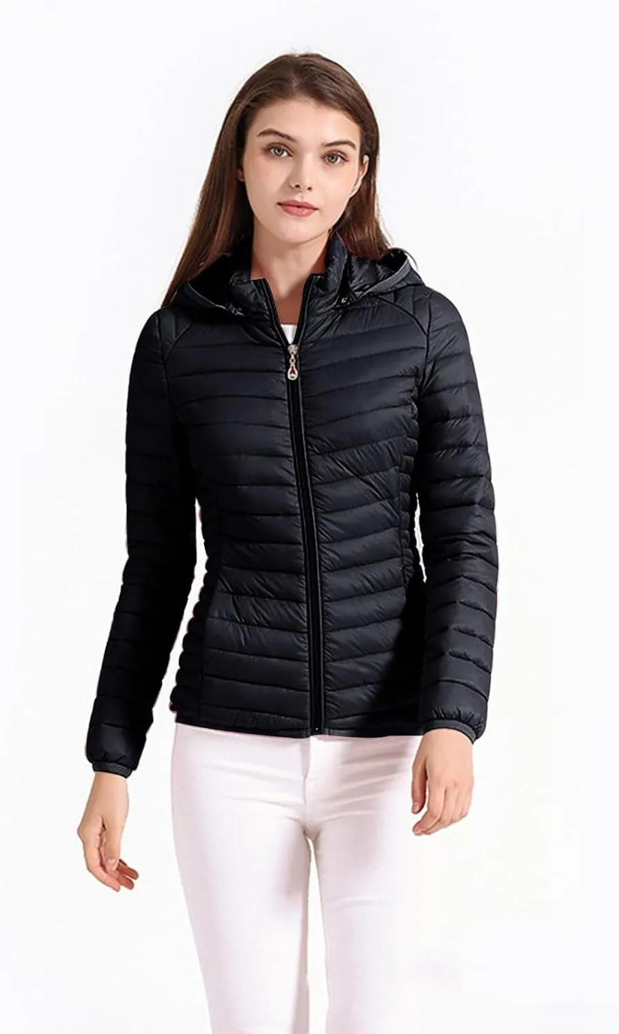 Lightweight Puffer Coats for Women Packable Quilted Zipper Down Jackets with Removed Hood Winter Warm Outerwear 2024
