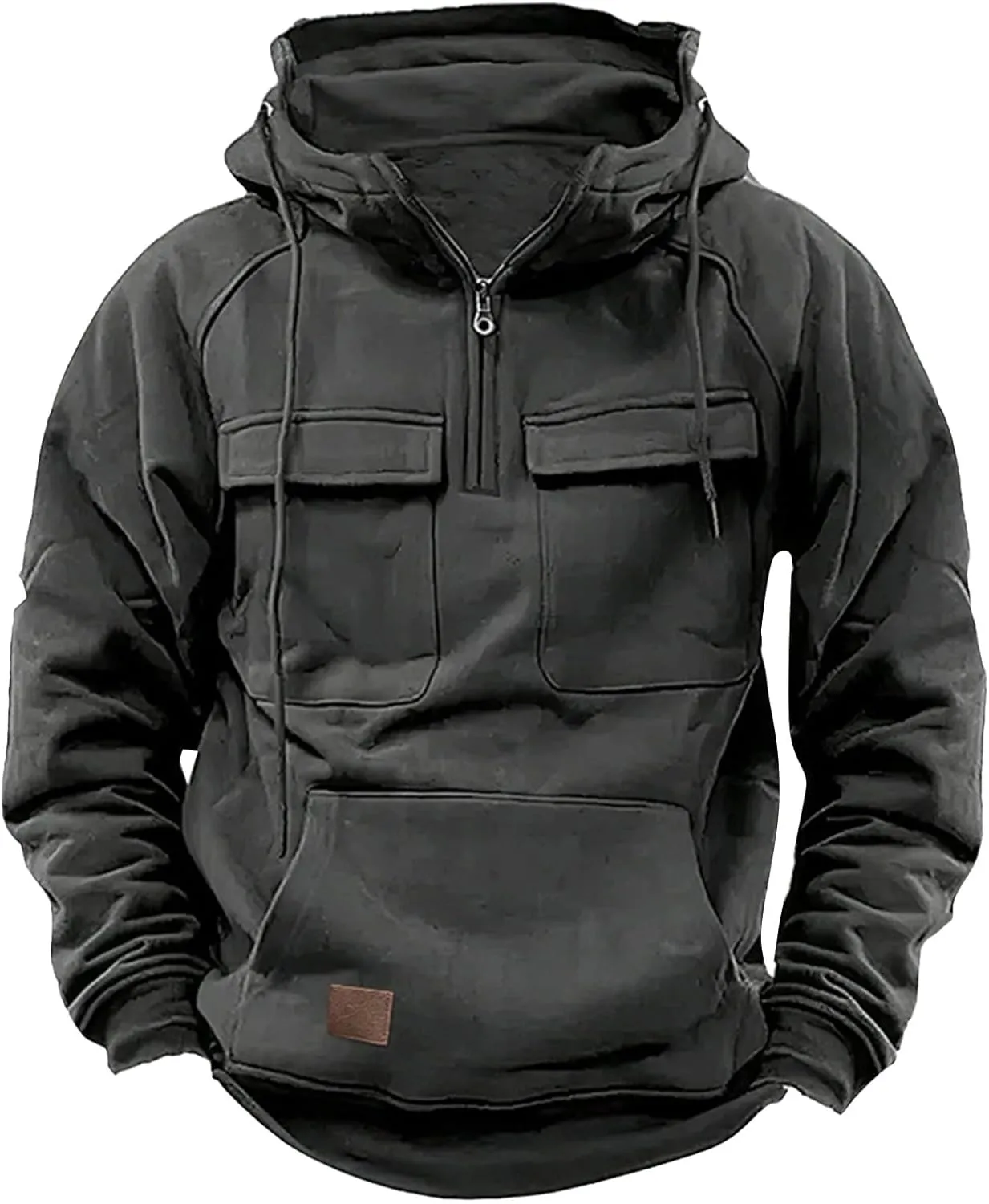 Men Tactical Sweatshirt Quarter Zip Cargo Pullover Hoodies Workout Gym Sports Running Outdoor Winter Jackets