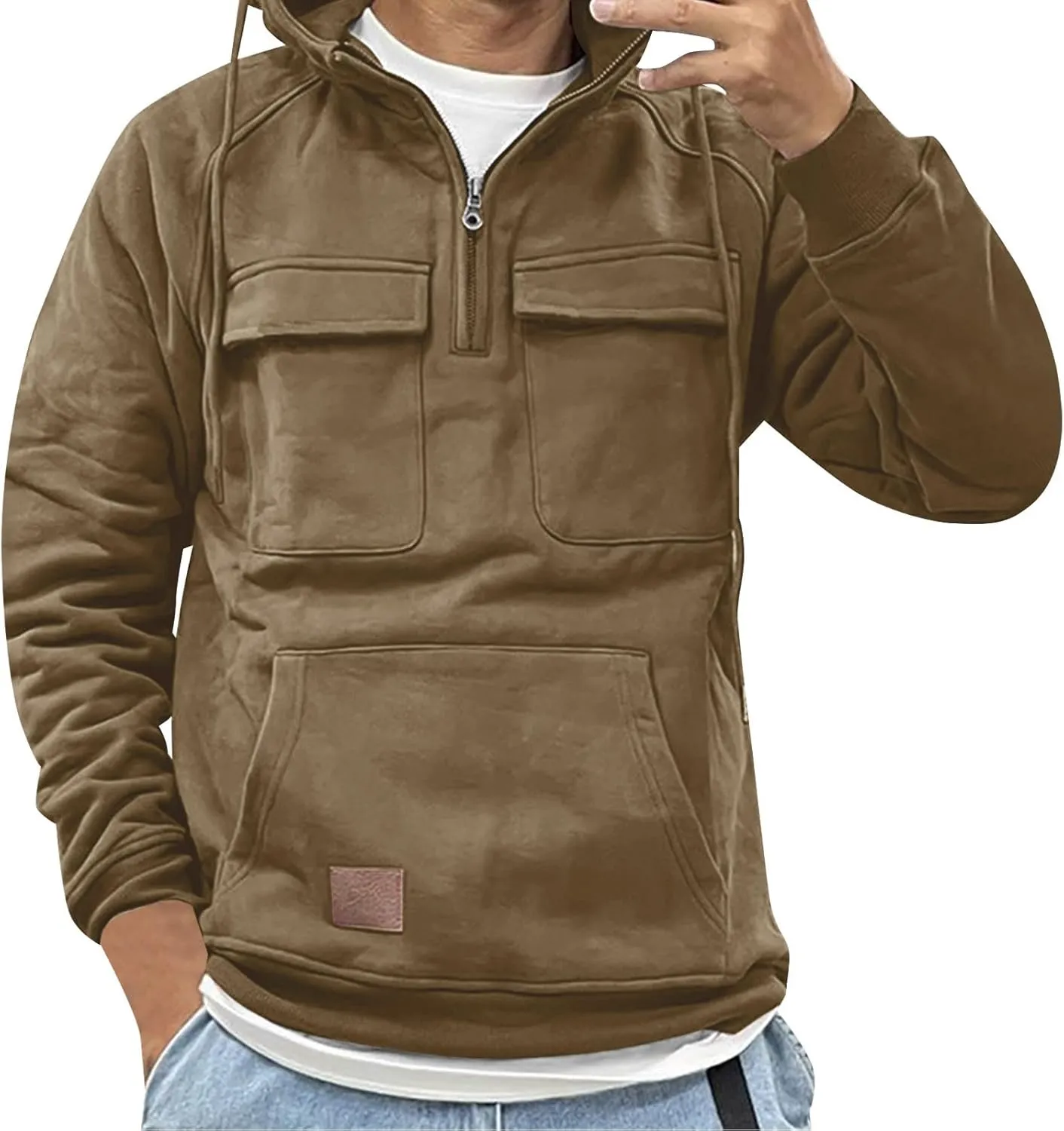 Men Tactical Sweatshirt Quarter Zip Cargo Pullover Hoodies Workout Gym Sports Running Outdoor Winter Jackets