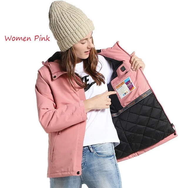 Men Women Winter Thick USB Heating Cotton Jackets Outdoor Waterproof Windbreaker Hiking Camping Trekking Climbing Skiing Coats