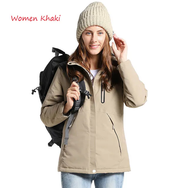 Men Women Winter Thick USB Heating Cotton Jackets Outdoor Waterproof Windbreaker Hiking Camping Trekking Climbing Skiing Coats
