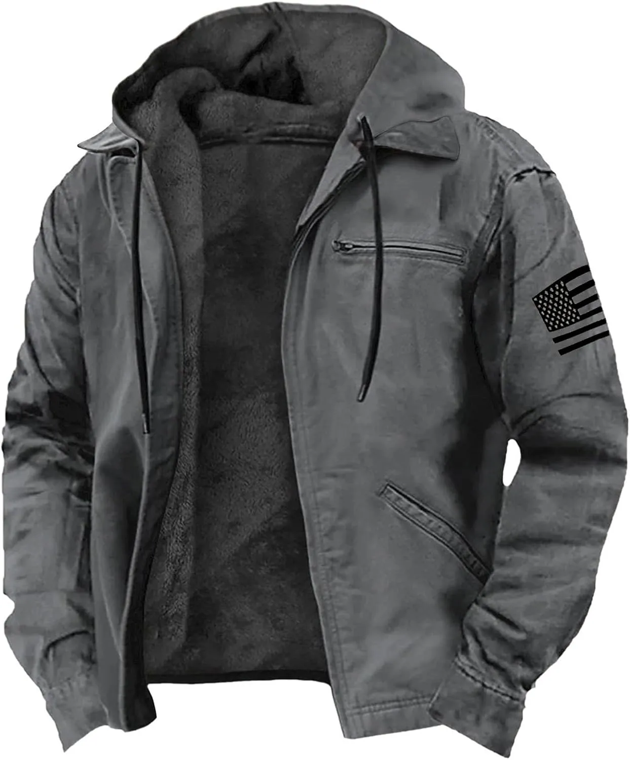 Mens Heavyweight Jacket Sherpa Lined Fleece Hooded Jacket Warm Winter Coat Full Zip Plus Size Thicked Thermal Hoodies