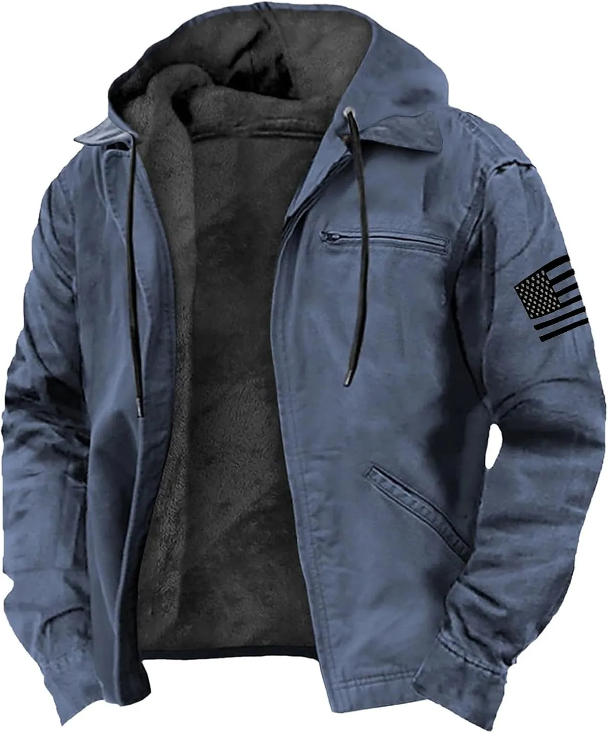 Mens Heavyweight Jacket Sherpa Lined Fleece Hooded Jacket Warm Winter Coat Full Zip Plus Size Thicked Thermal Hoodies