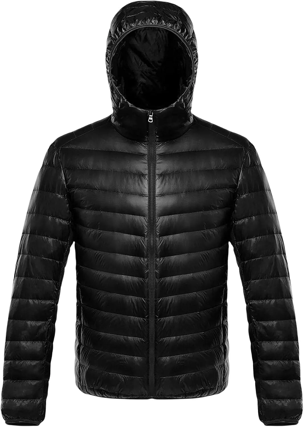 Mens Lightweight Packable Puffer Jacket Hooded Full Zip Water-Resistant Quilted Lined Winter Coats Fall Down Jacket