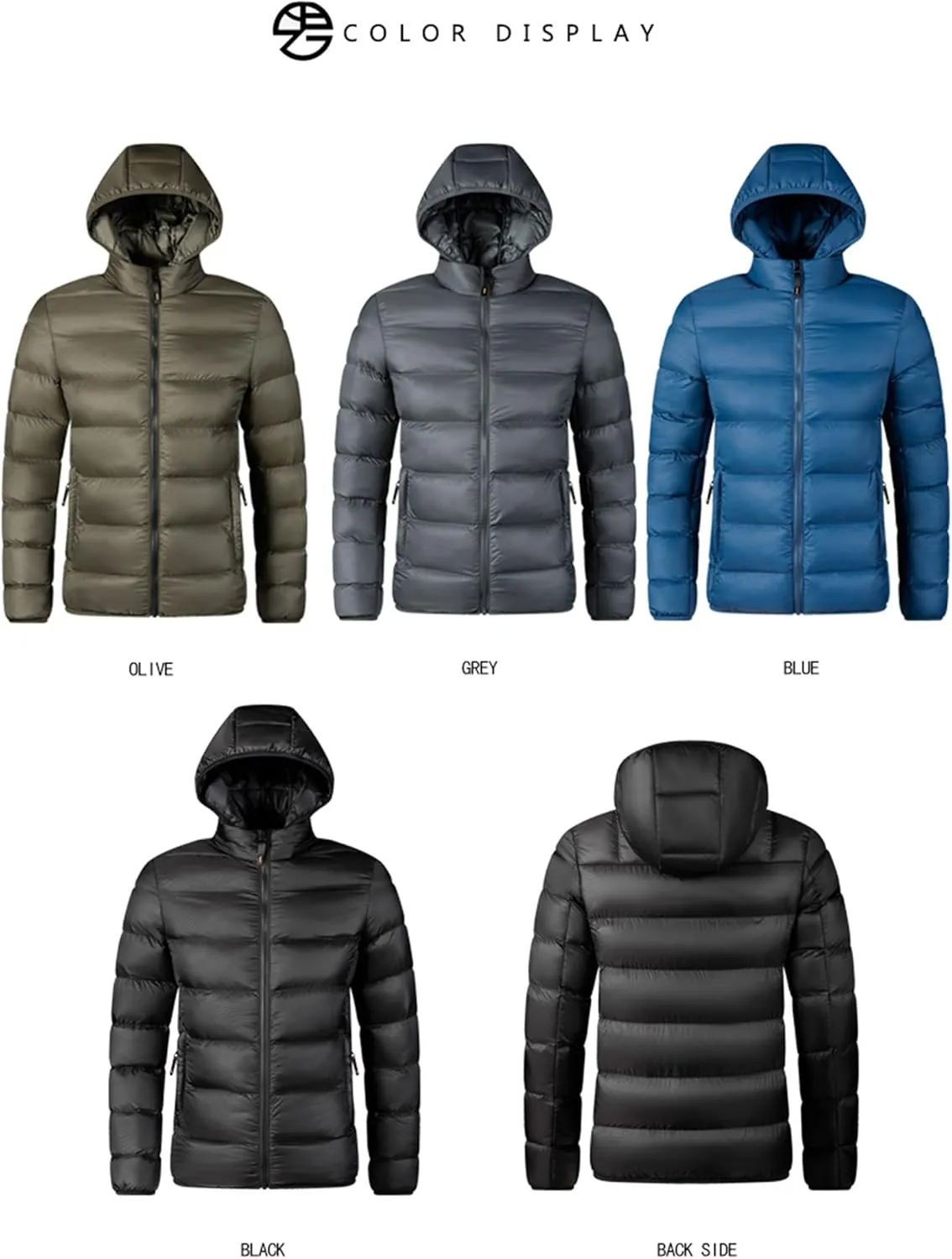 Men's Puffer Jacket Down Jacket Hooded Full Zip Water-Resistant Quilted Lined Winter Coats Warm Thicken Ski Coat Unisex