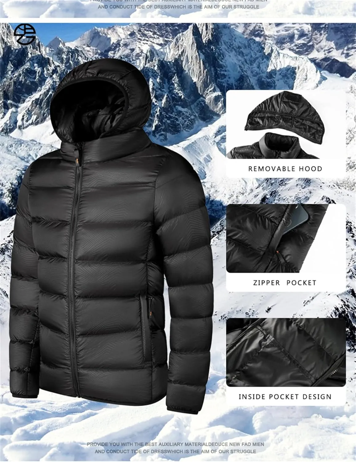 Men's Puffer Jacket Down Jacket Hooded Full Zip Water-Resistant Quilted Lined Winter Coats Warm Thicken Ski Coat Unisex