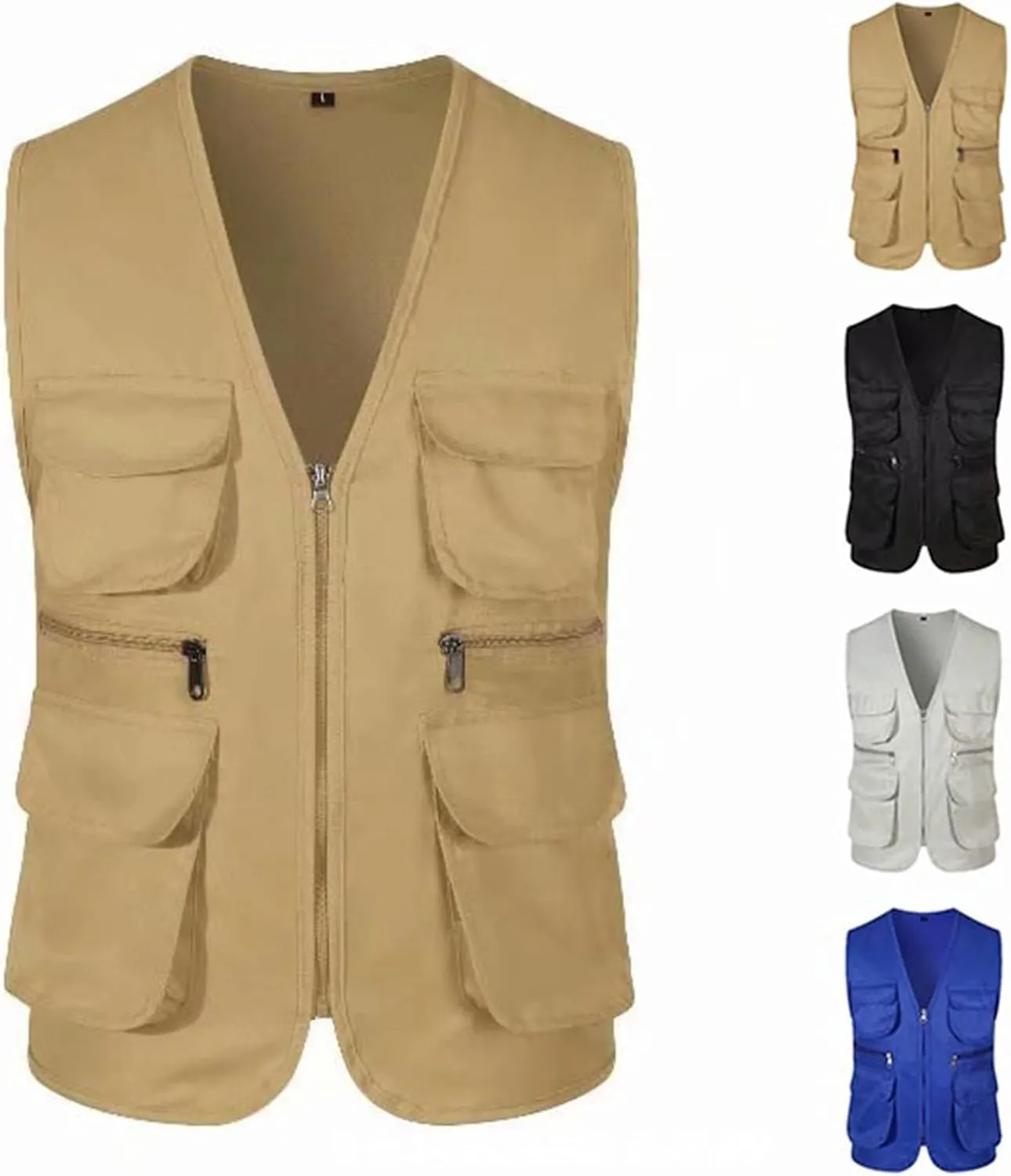 Men's Utility Safari Vest Outdoor Shooting Travel Work Vests Lightweight Fishing Waistcoat Jacket with Multi Pockets