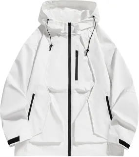 Mens Windproof Jacket Waterproof Lightweight Mountain Sport Jacket for Men Hooded Windbreaker Raincoat Zipper Jackets