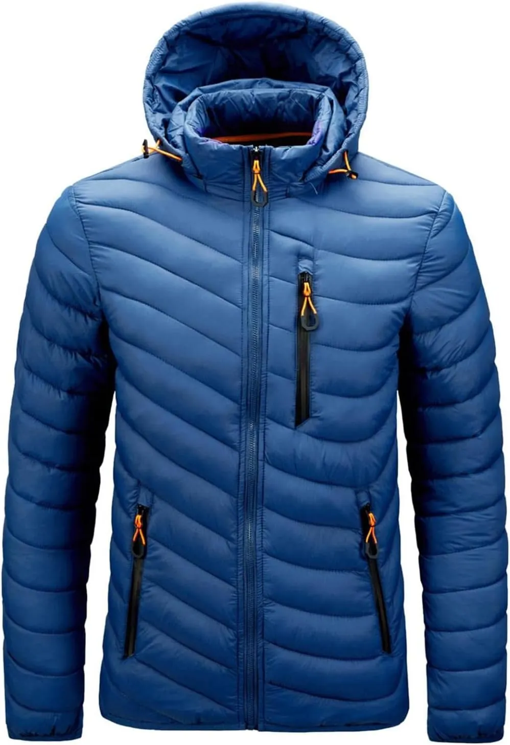 Mens Winter Coats Lightweight Puffer Jacket Hooded Quilted Puffer Coat Full Zip Up Padded Outwear with Removable Hood