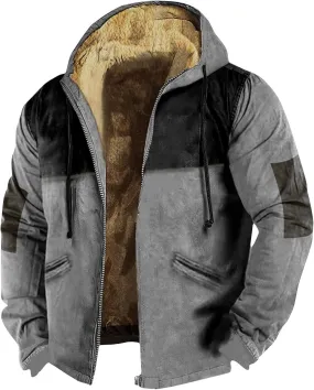 Men'S Winter Coats Solid Color Zipper Hooded Warm Windbreaker Jackets Oversized Heavy Hoodie