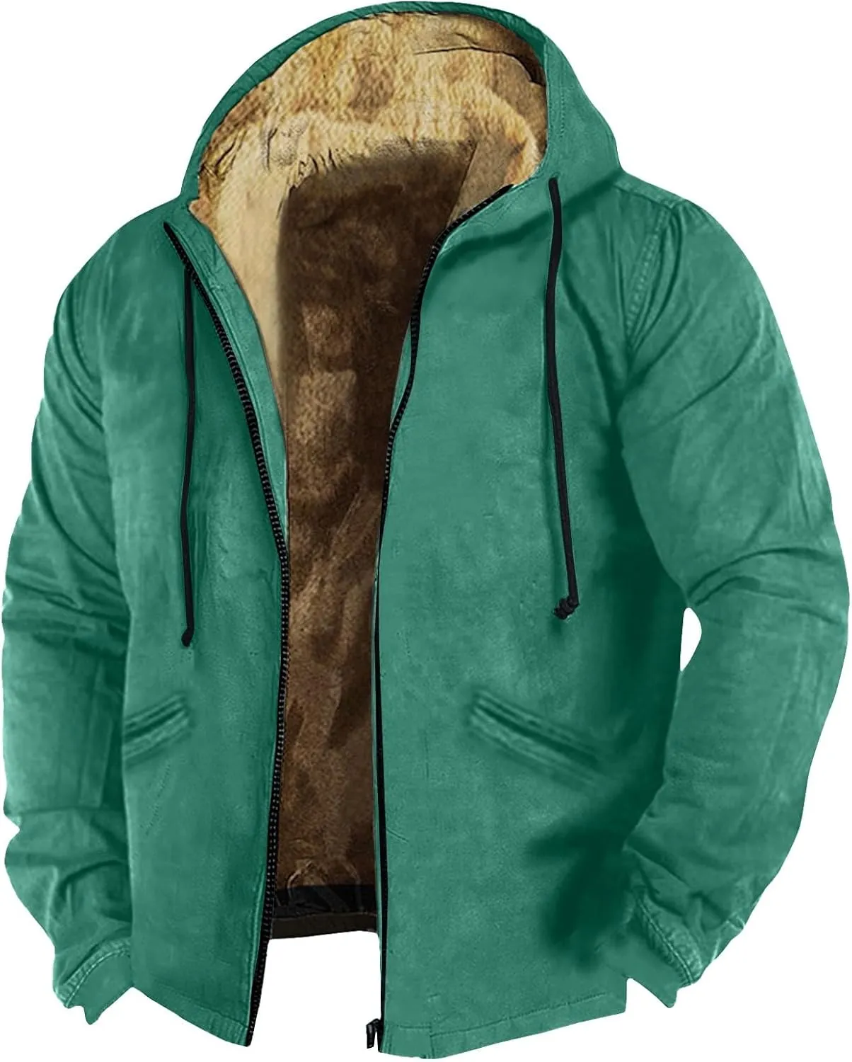 Mens Winter Sherpa Hoodie Jacket Fleece Lined Windproof Warm Coats Zipper Heavyweight Thermal Outfits with Pockets