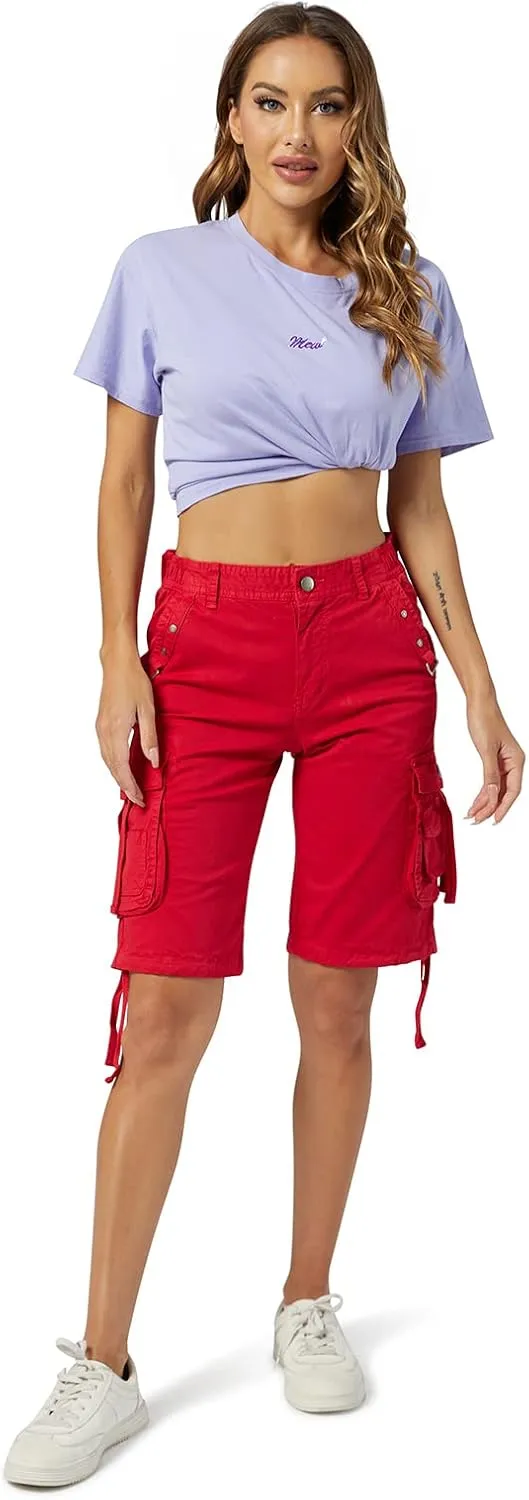 OCHENTA Women's Cargo Shorts with Multi Pockets Casual Bermuda Hiking Shorts