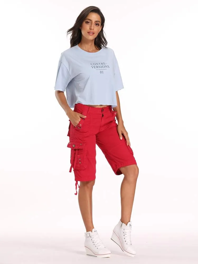 OCHENTA Women's Cargo Shorts with Multi Pockets Casual Bermuda Hiking Shorts