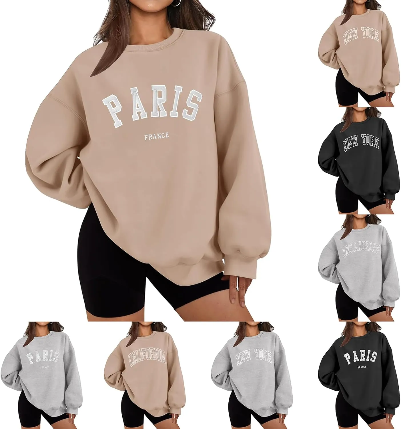 Oversized Sweatshirt for Women Casual Long Sleeve Crewneck Print Graphic Pullover Tops Comfy Loose Fleece Sweatshirt
