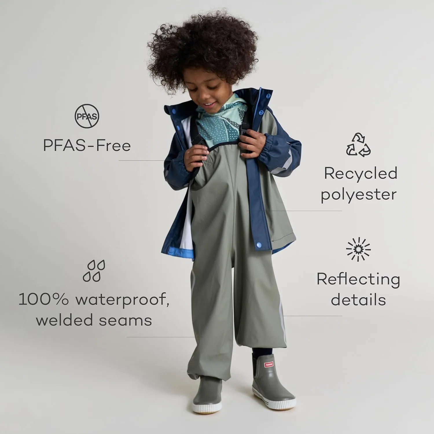 Reima Lammikko Kids Waterproof Suspender Rain Pant Lightweight Windproof Outdoor Rain Bib