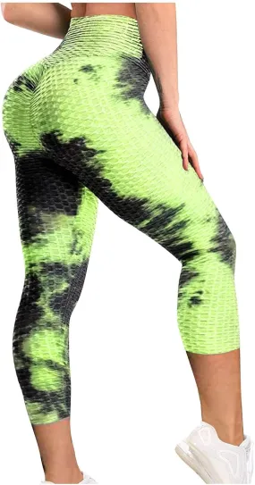 Womans Yoga Pants Leggings Exercise Breathable Lifting Ninth Pants Hip Sports Bubble Tie-dye Women's Pants Workout