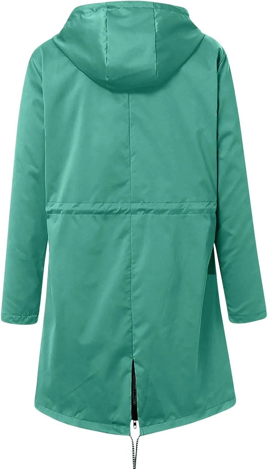 Women Waterproof Outdoor Hiking Raincoat Jacket Lined Rain Jacket Lightweight Hooded Jackets Trench Coats