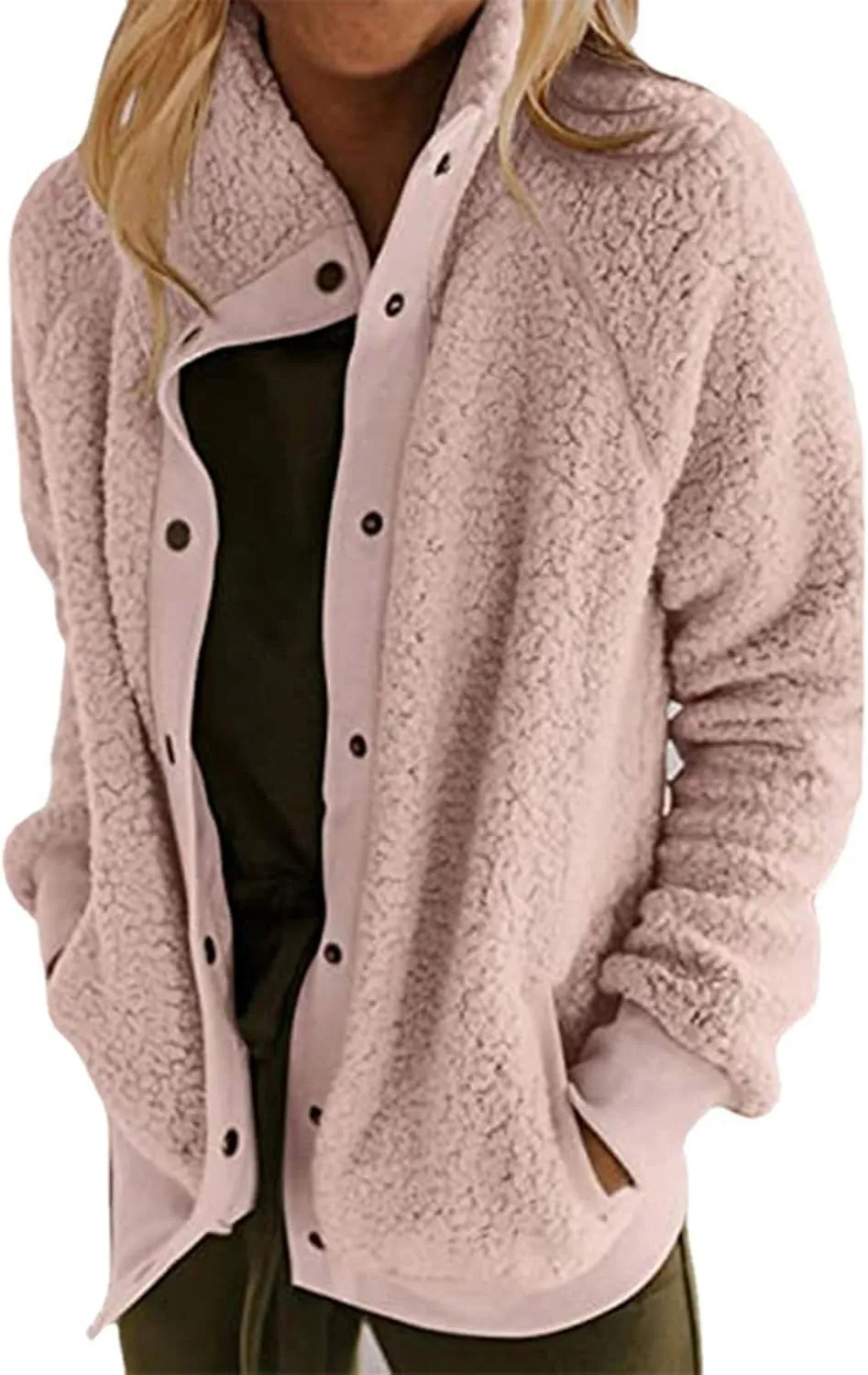 Women's 2024 Winter Warm Fleece Lined Jacket Long Sleeve Button Sherpa Jacket Coat with Pockets