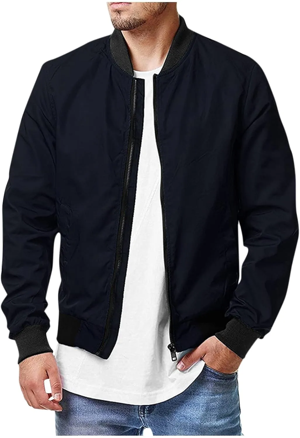 Ymosrh Fashion Jackets for Men Bomber Jacket Spring Fall Causal Softshell Windbreaker Coat Outerwear Mens Jackets