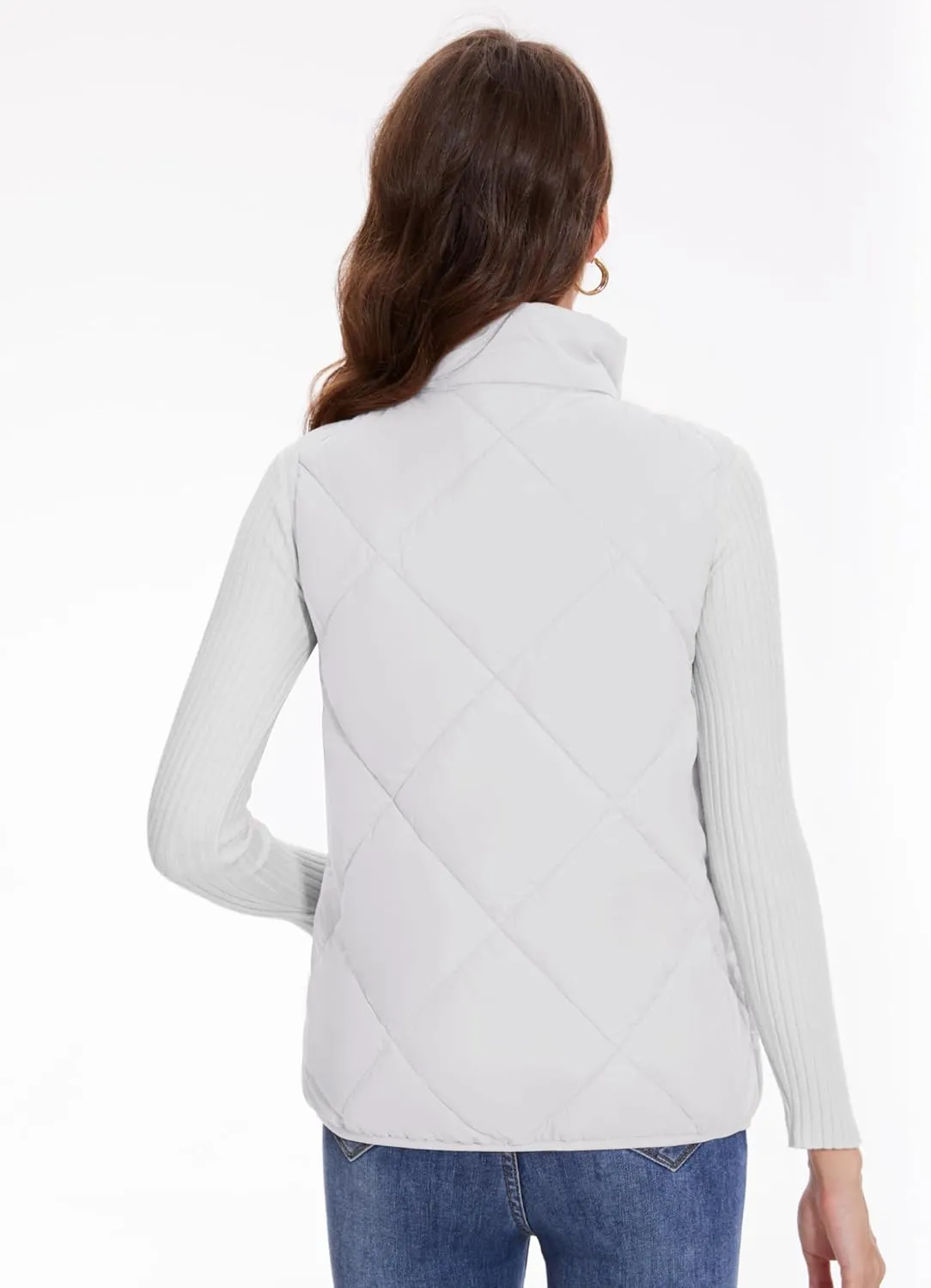 YUCOLEN Women's Quilted Vest 4 Pockets Stand Collar Lightweight Zip Padded Gilet Sleeveless Jackets Coats Outwear